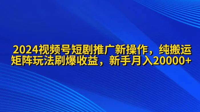图片[1]-（9916期）2024视频号短剧推广新操作 纯搬运+矩阵连爆打法刷爆流量分成 小白月入20000-蛙蛙资源网