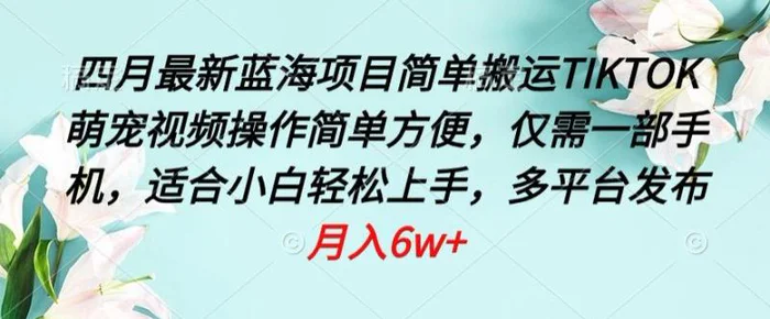 图片[1]-四月最新蓝海项目，简单搬运TIKTOK萌宠视频，操作简单方便，仅需一部手机-蛙蛙资源网